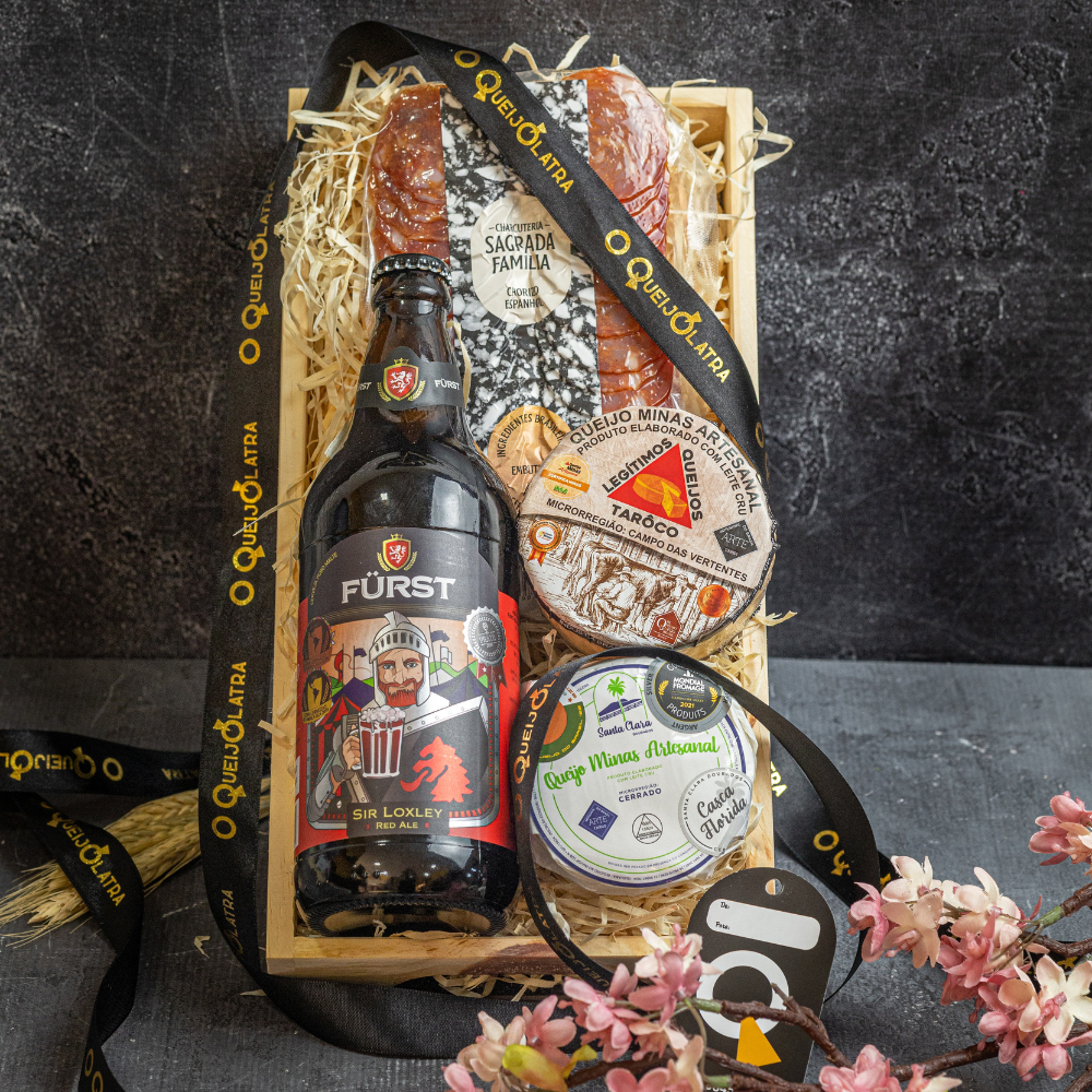 CESTA DE PRESENTE – 2 QUEIJOS MEIA CURA + SALAME E CERVEJA ARTESANAL